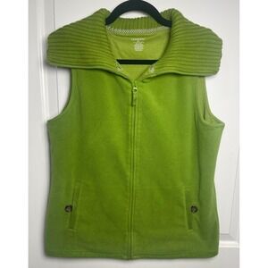 Lands End Womens Green Fleece Collar Full Zip‎ Sleeveless Vest Med Cozy Outdoors